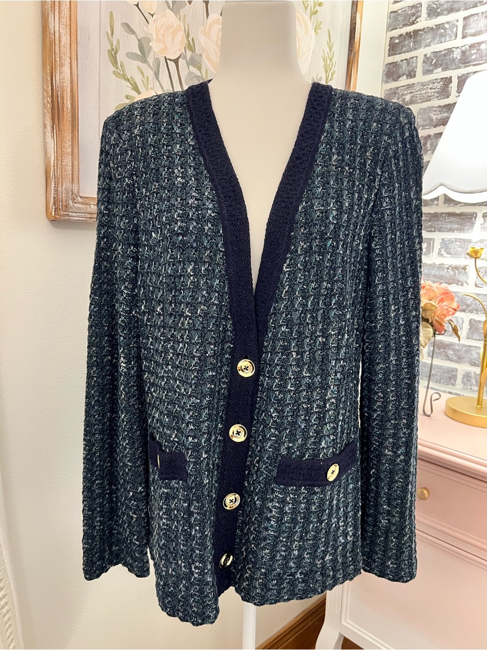 NWT St. John Navy Multi Tweed Jacket XL $1,395 MSRP